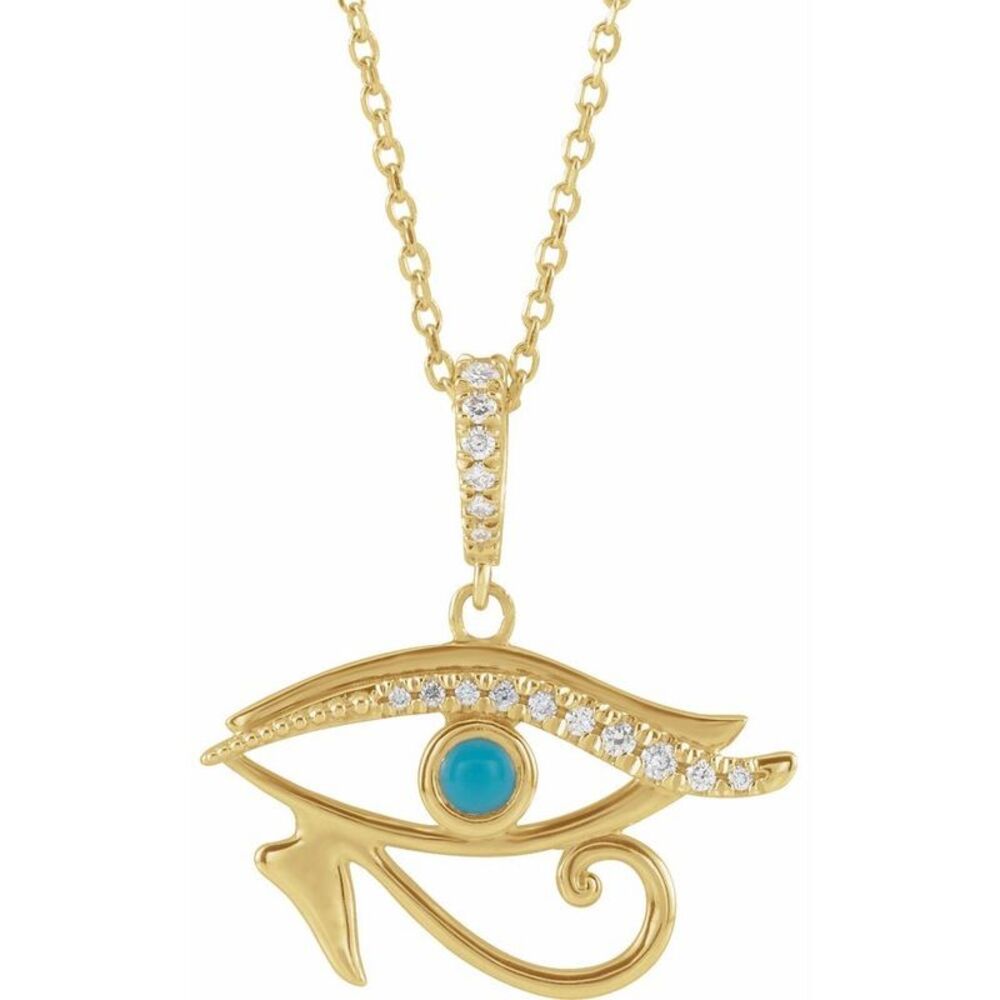 14k Yellow Gold, Turquoise & Diamond Eye of Horus Necklace, 16-18 Inch